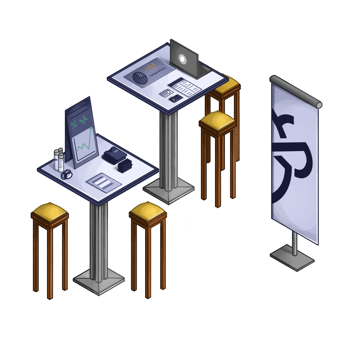 High top tables design with intigriti logo