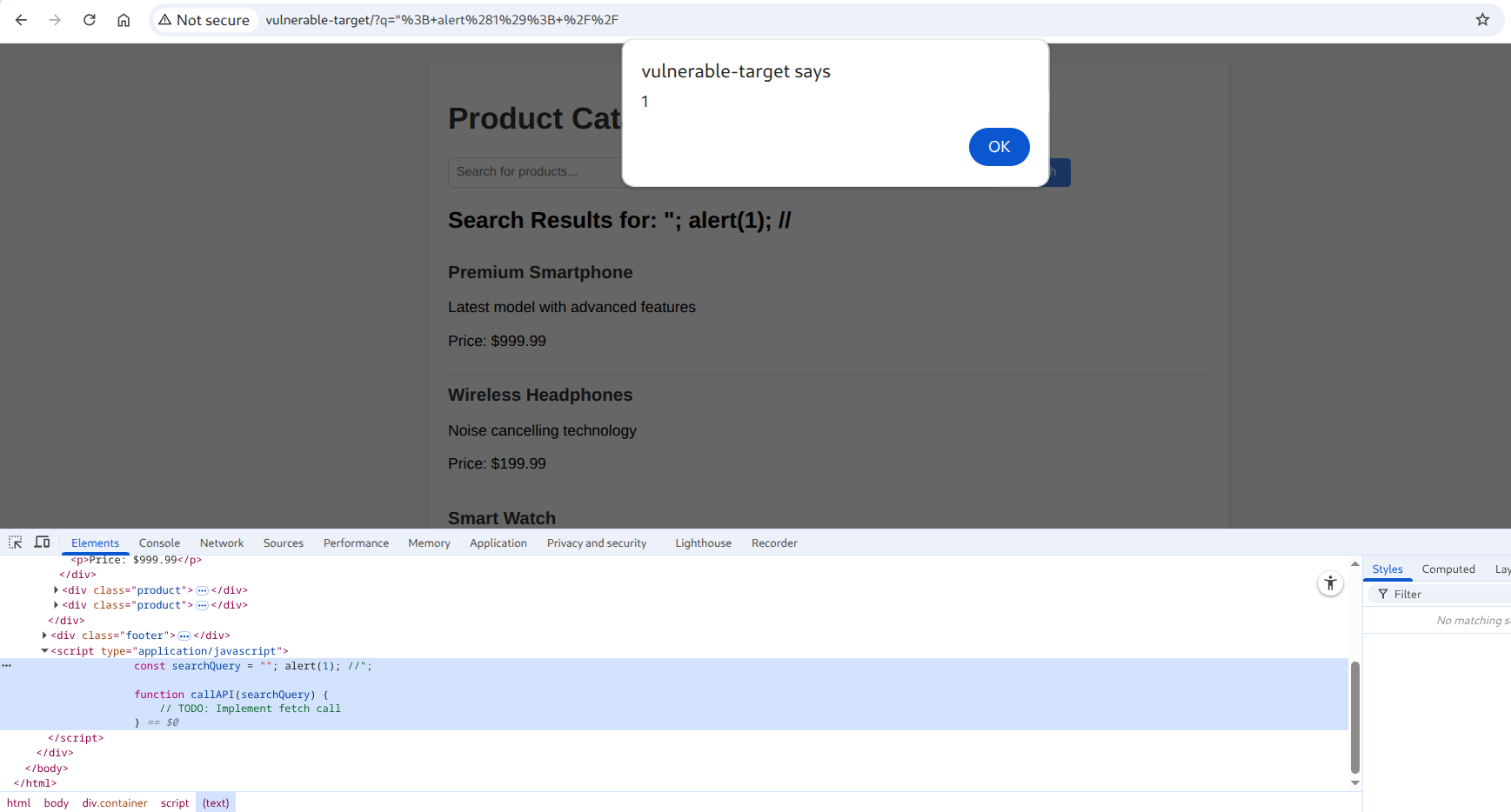 Cross-site scripting (XSS) in JavaScript block