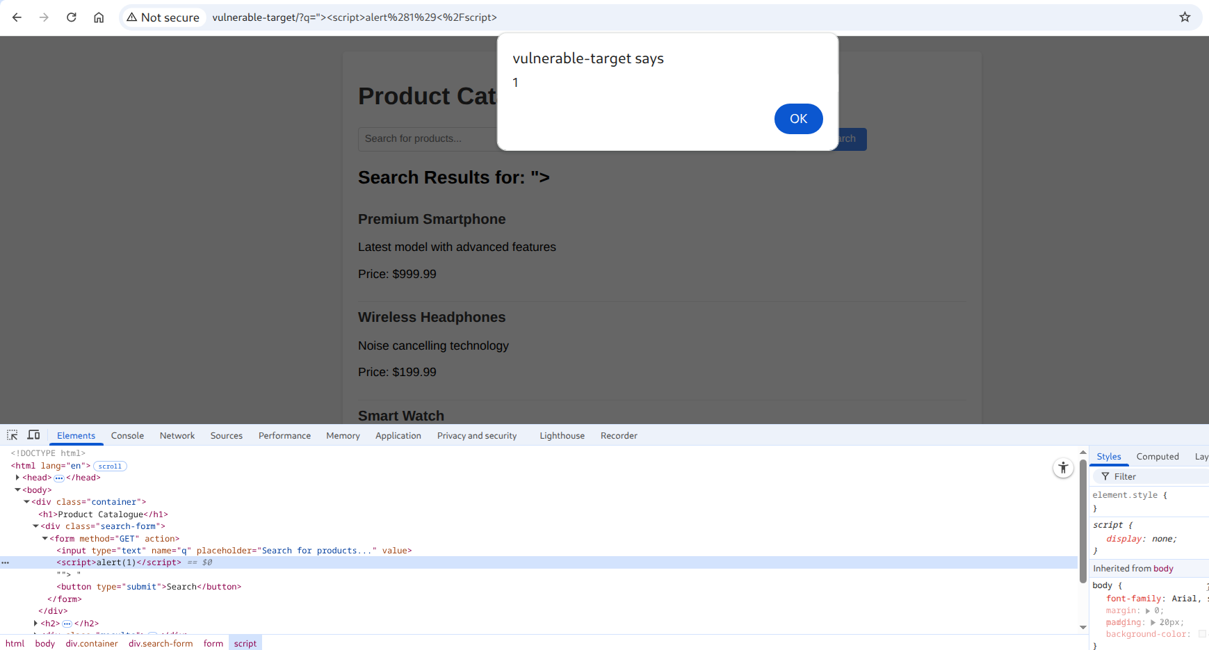 Cross-site scripting (XSS) in an HTML attribute (inline HTML)