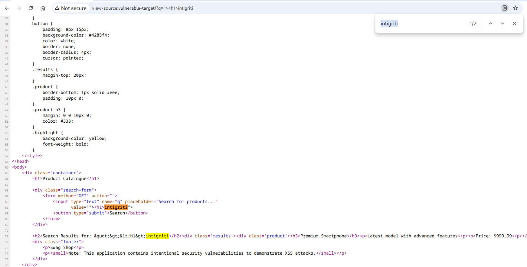 Searching for cross-site scripting (XSS) injection point