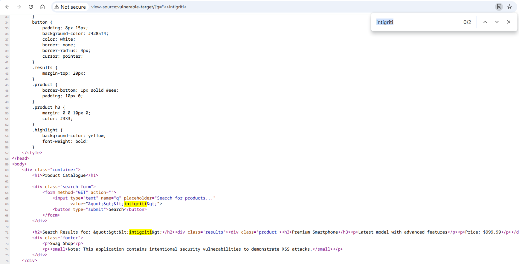 Example of a non-vulnerable cross-site scripting (XSS) case