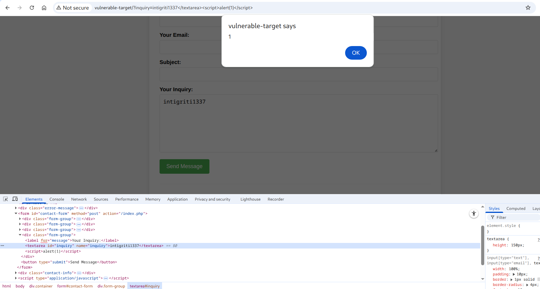 Example 4: Basic cross-site scripting (XSS) within a Textarea context