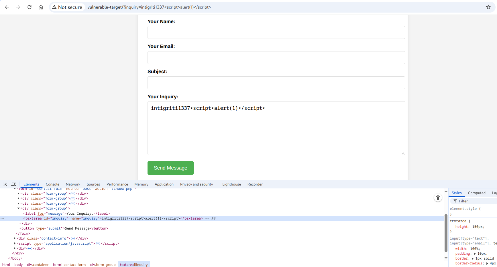 Example 4: Basic cross-site scripting (XSS) within a Textarea context