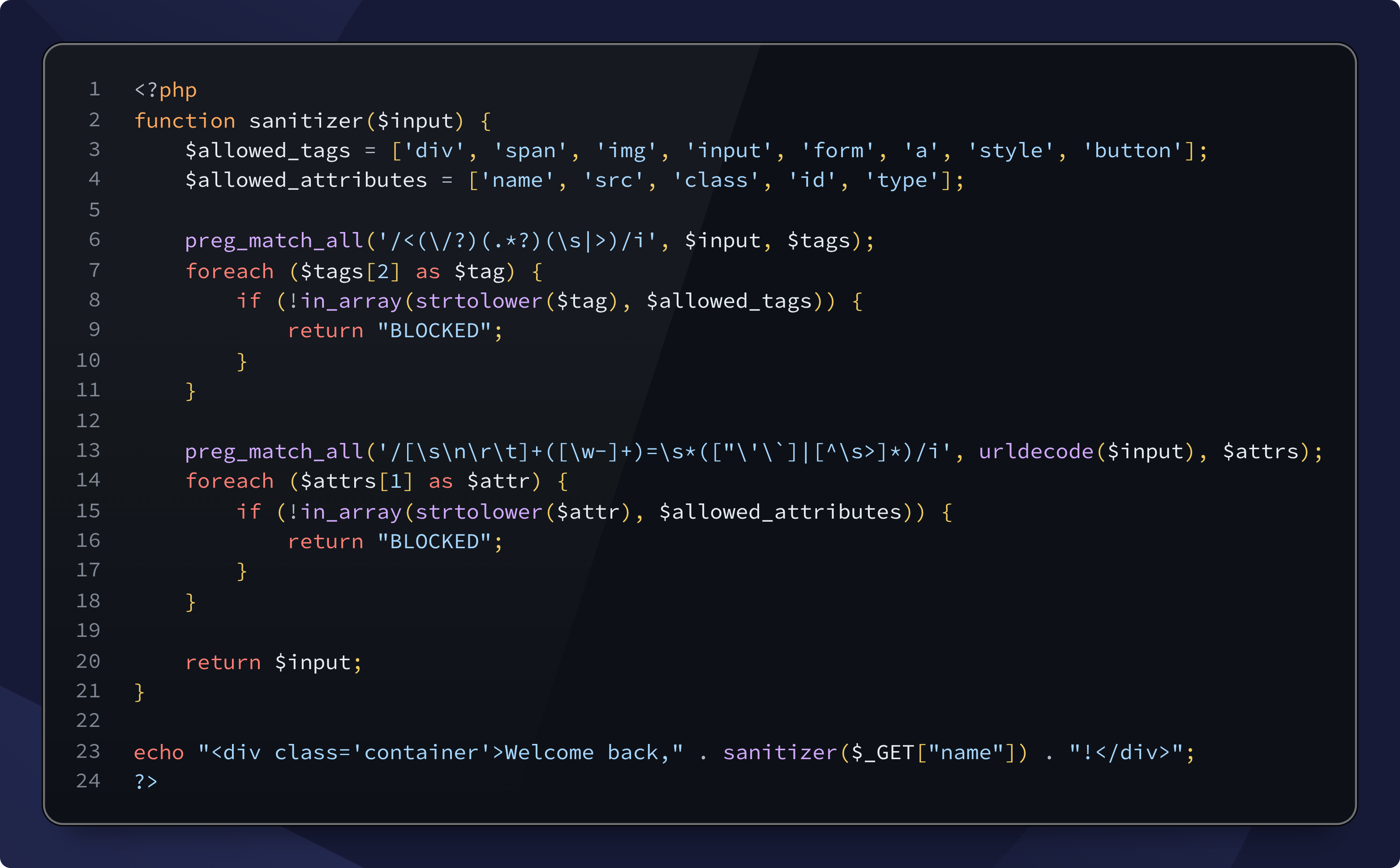 Example 5: Basic cross-site scripting (XSS) with limited HTML tags and attributes