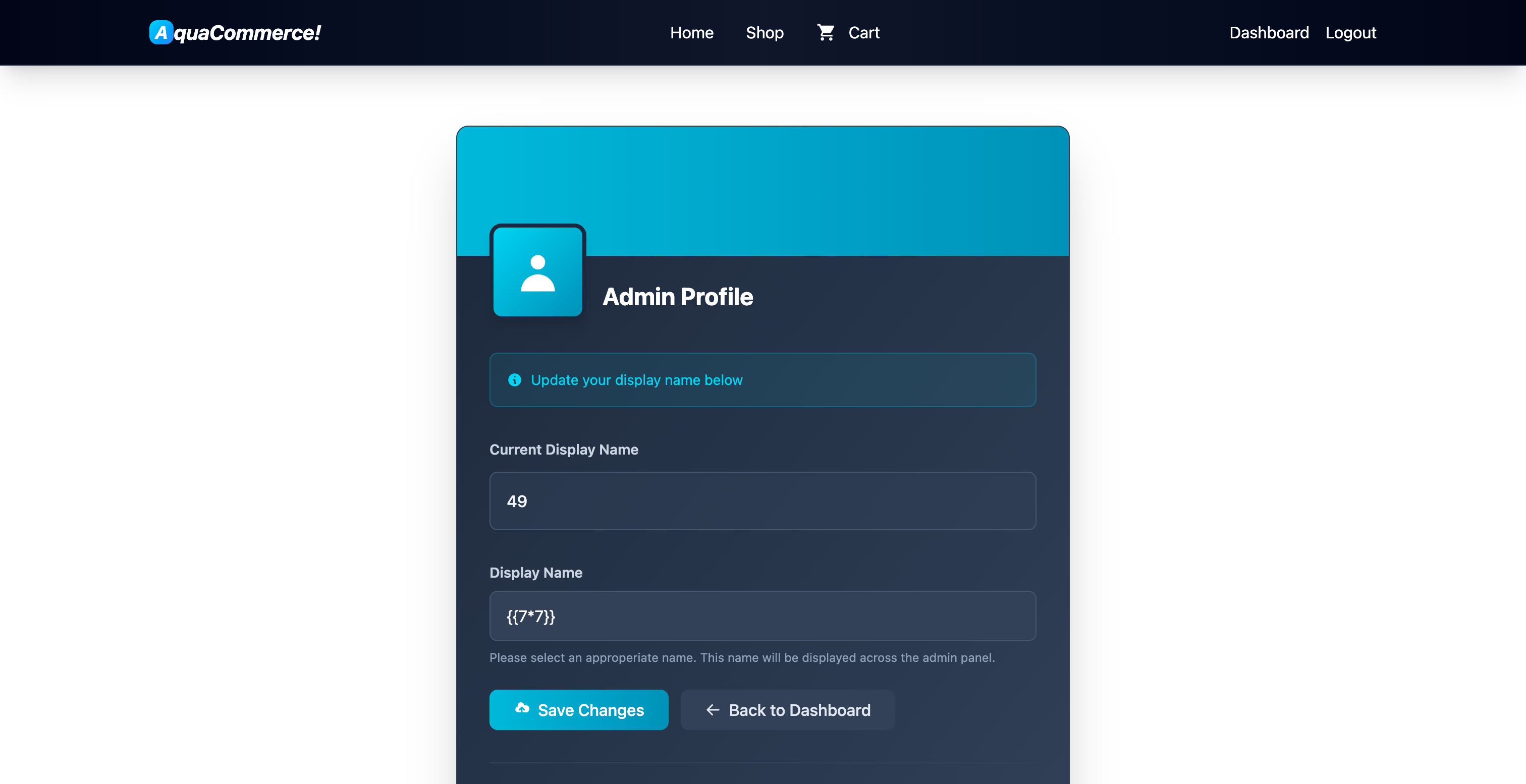 Server-side template injection (SSTI) in AquaCommerce!