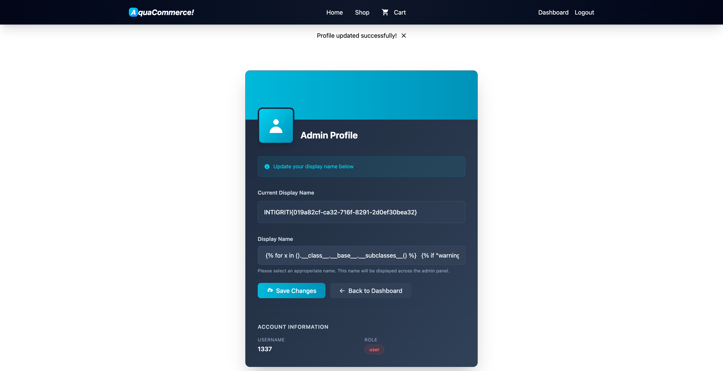Capturing the flag in AquaCommerce! via SSTI