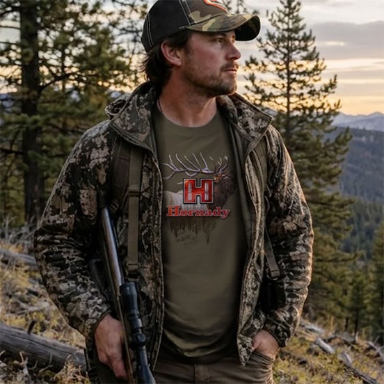 Hunter wearing Hornady t-shirt