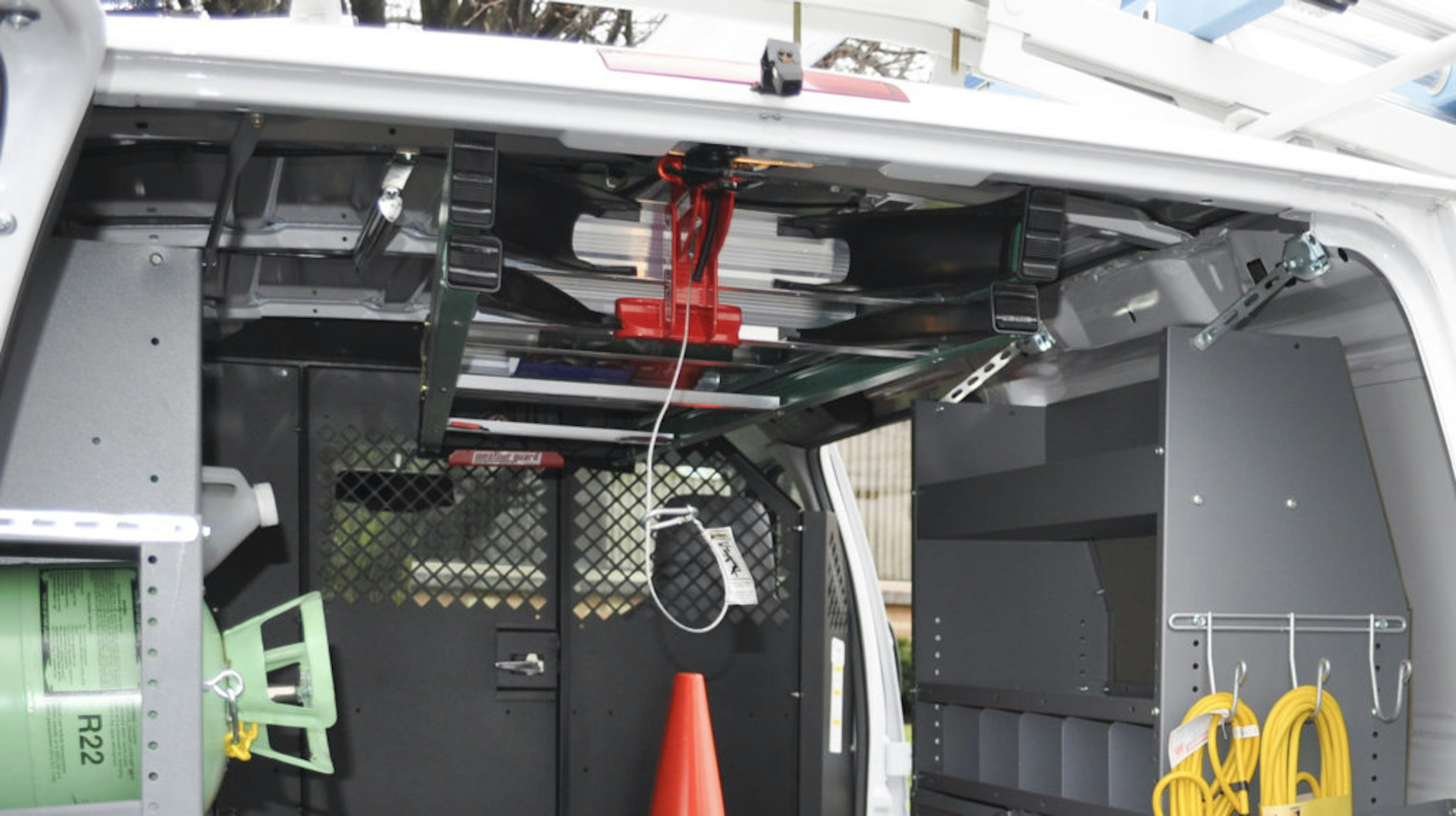 ceiling mounted ladder racks on standard van