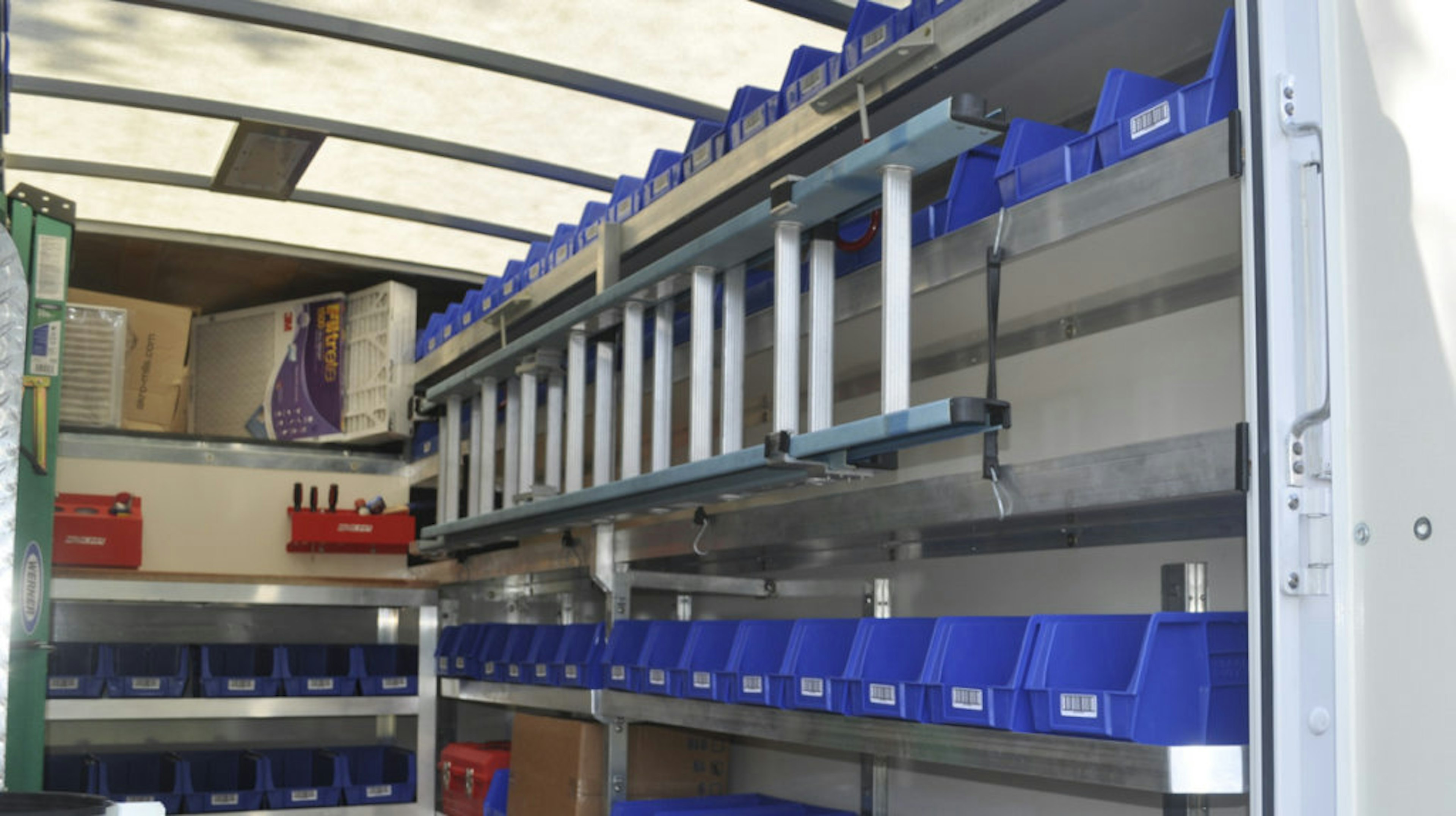 shelf mounted ladder rack inside cargo van