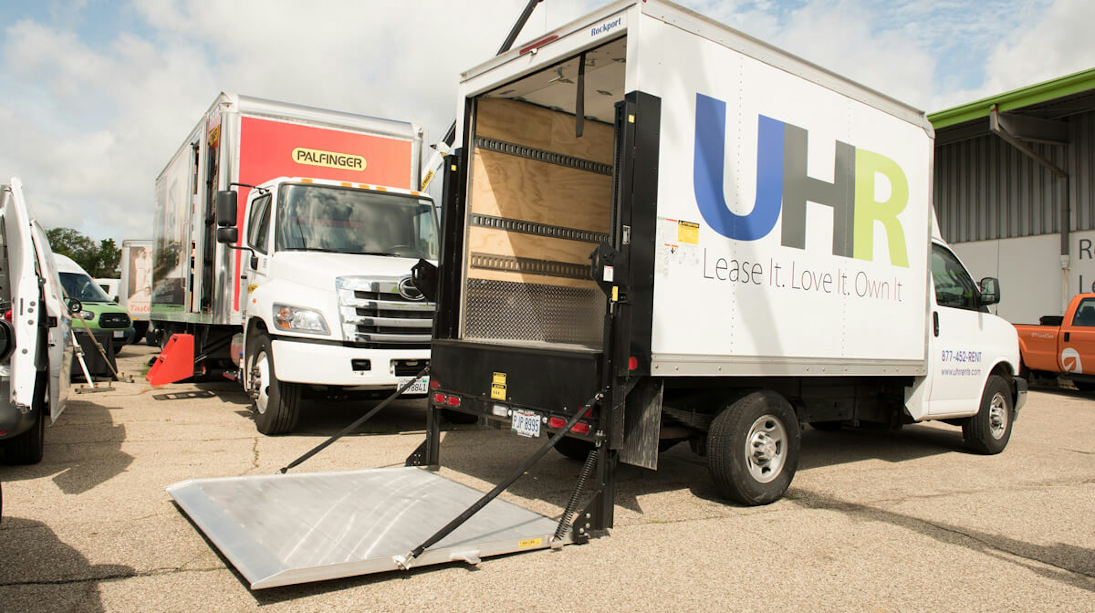 cut-away box truck with rear lift