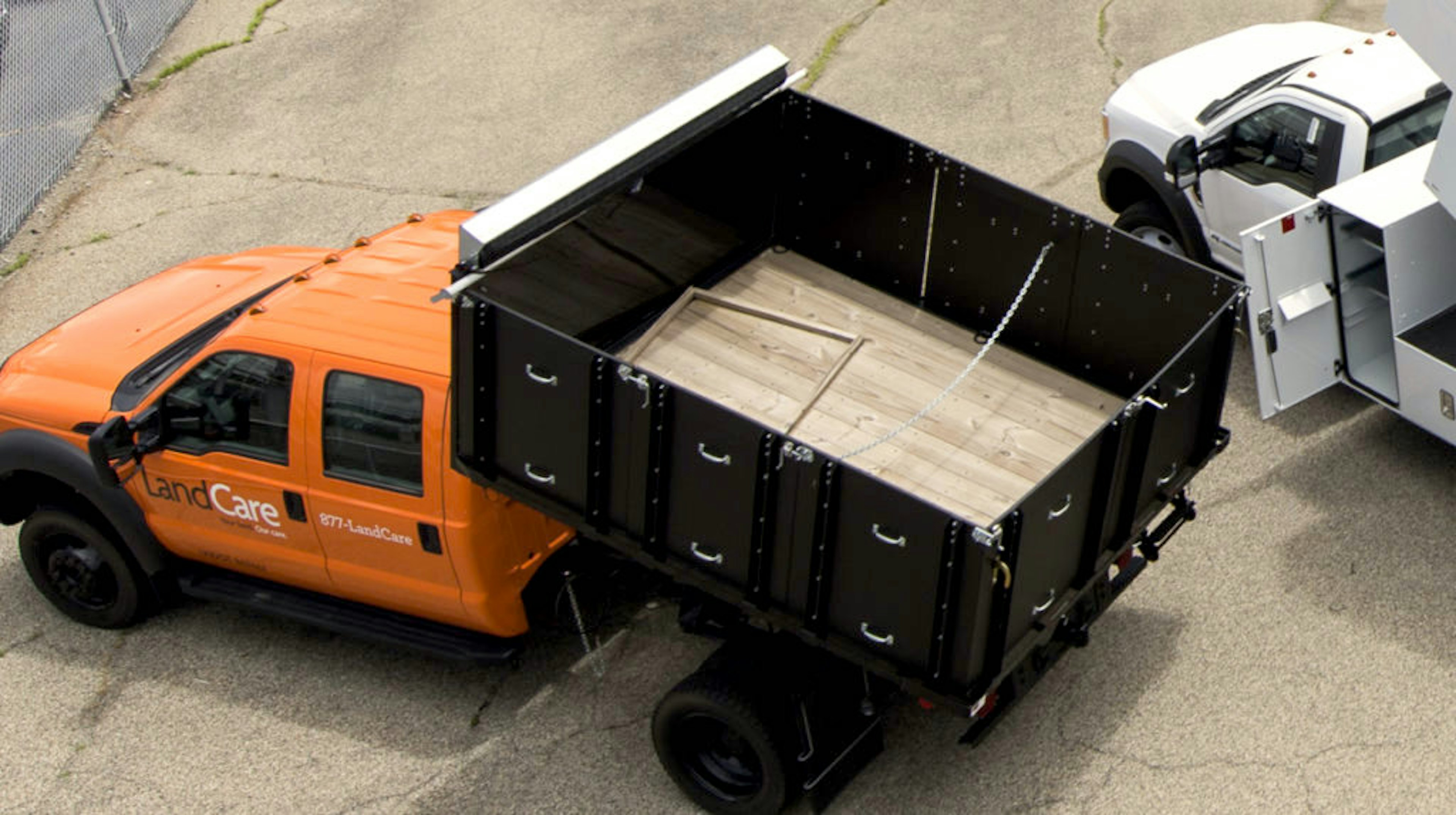 aerial view of dump body with side opening 