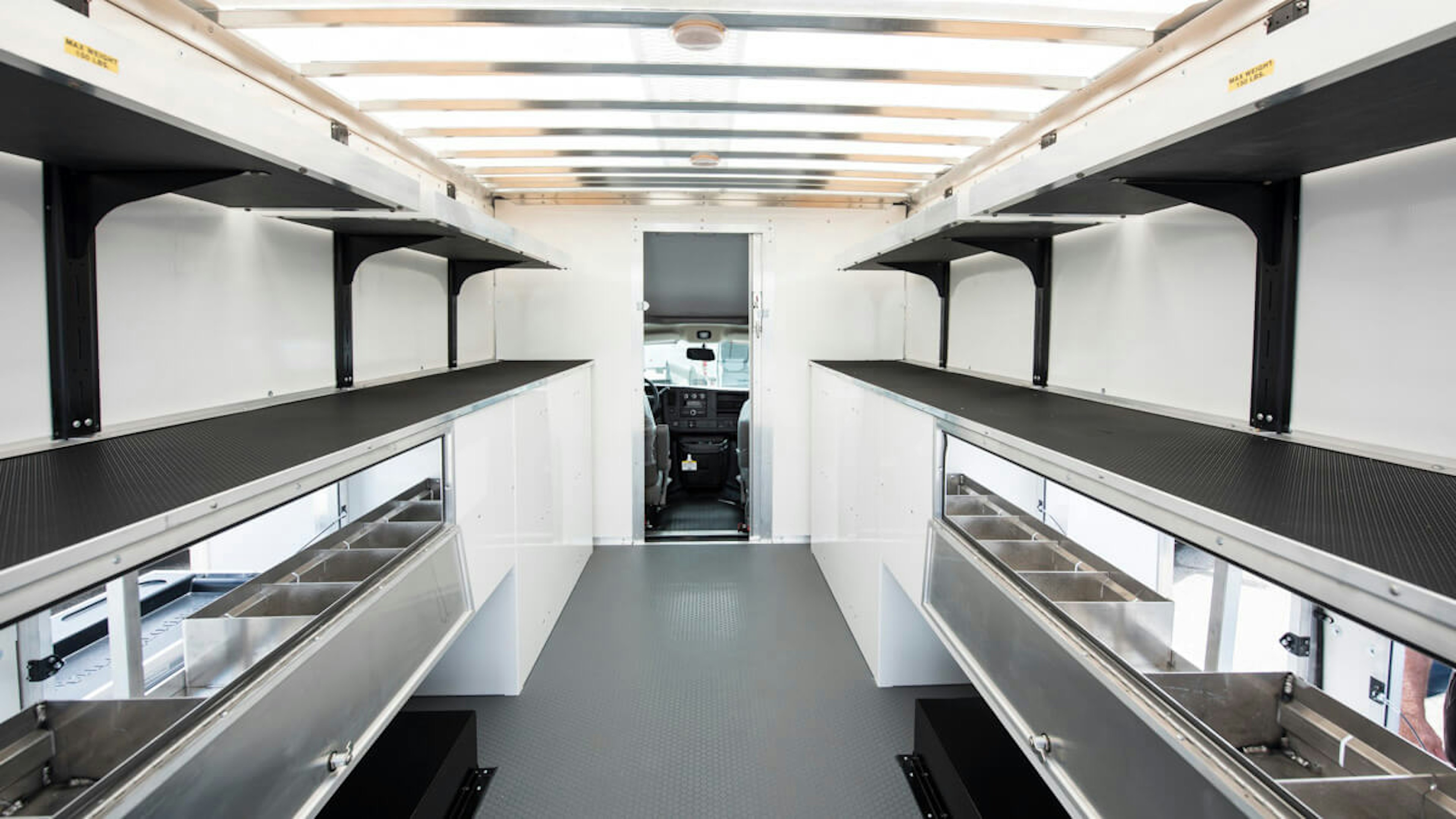 Cut-away Van's Interior shelving and racks