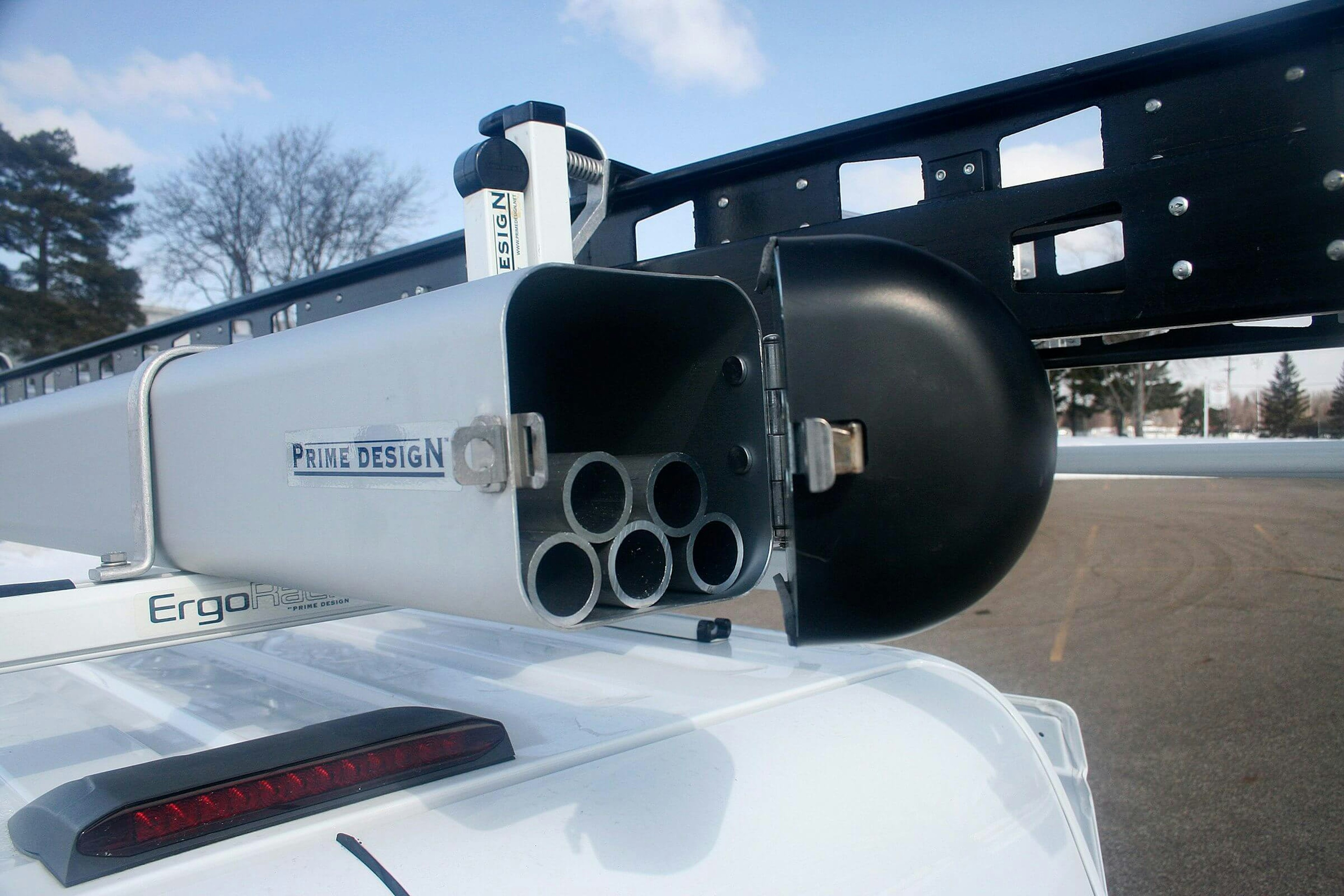 secure pipe storage on the roof on a van