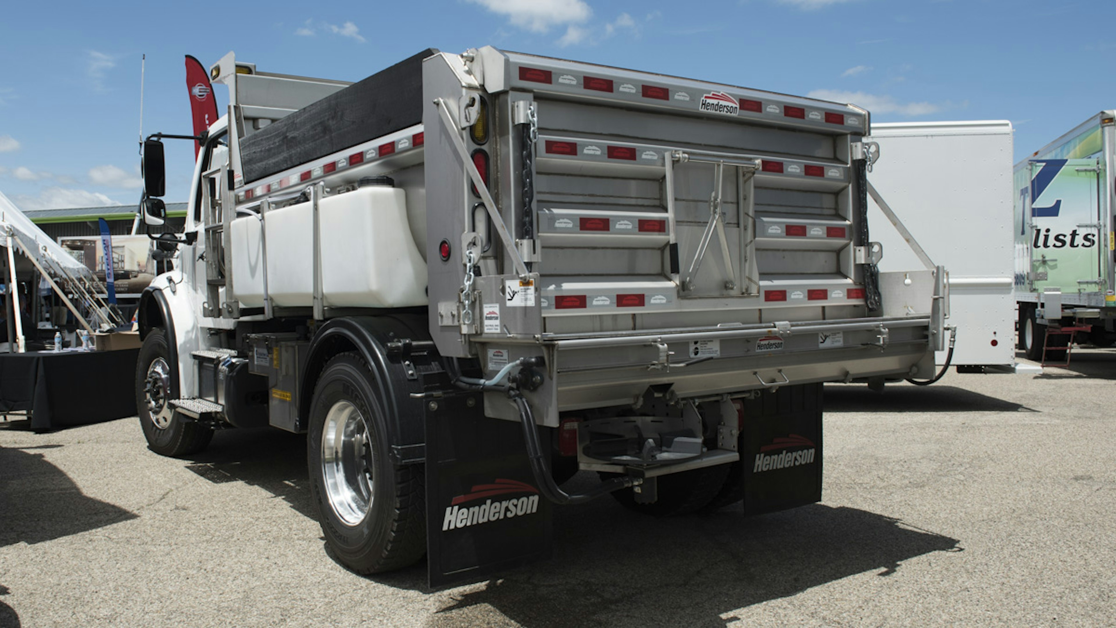 medium duty municipal snow truck's rear salt spreader