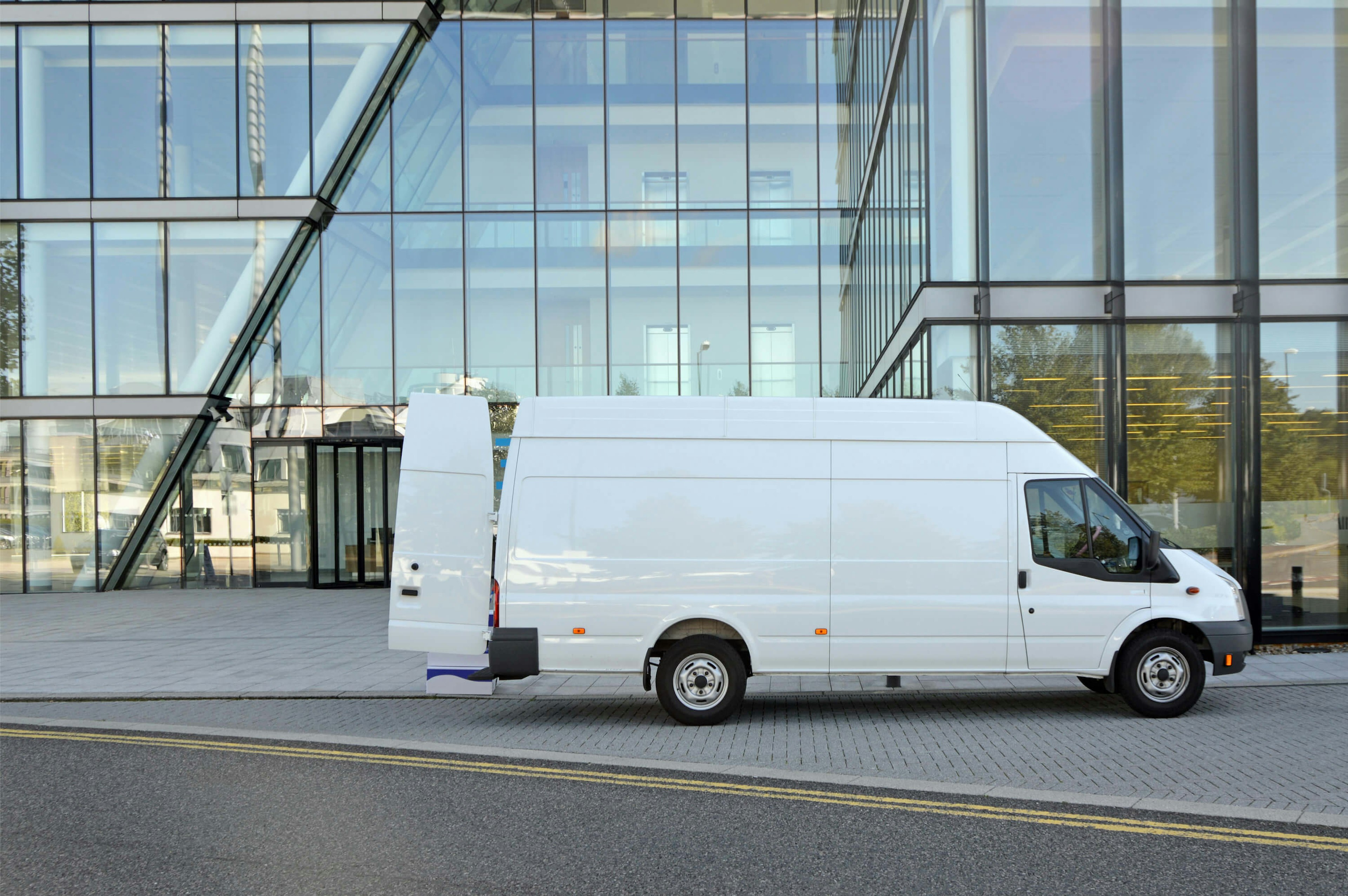 service van parked outside of business 