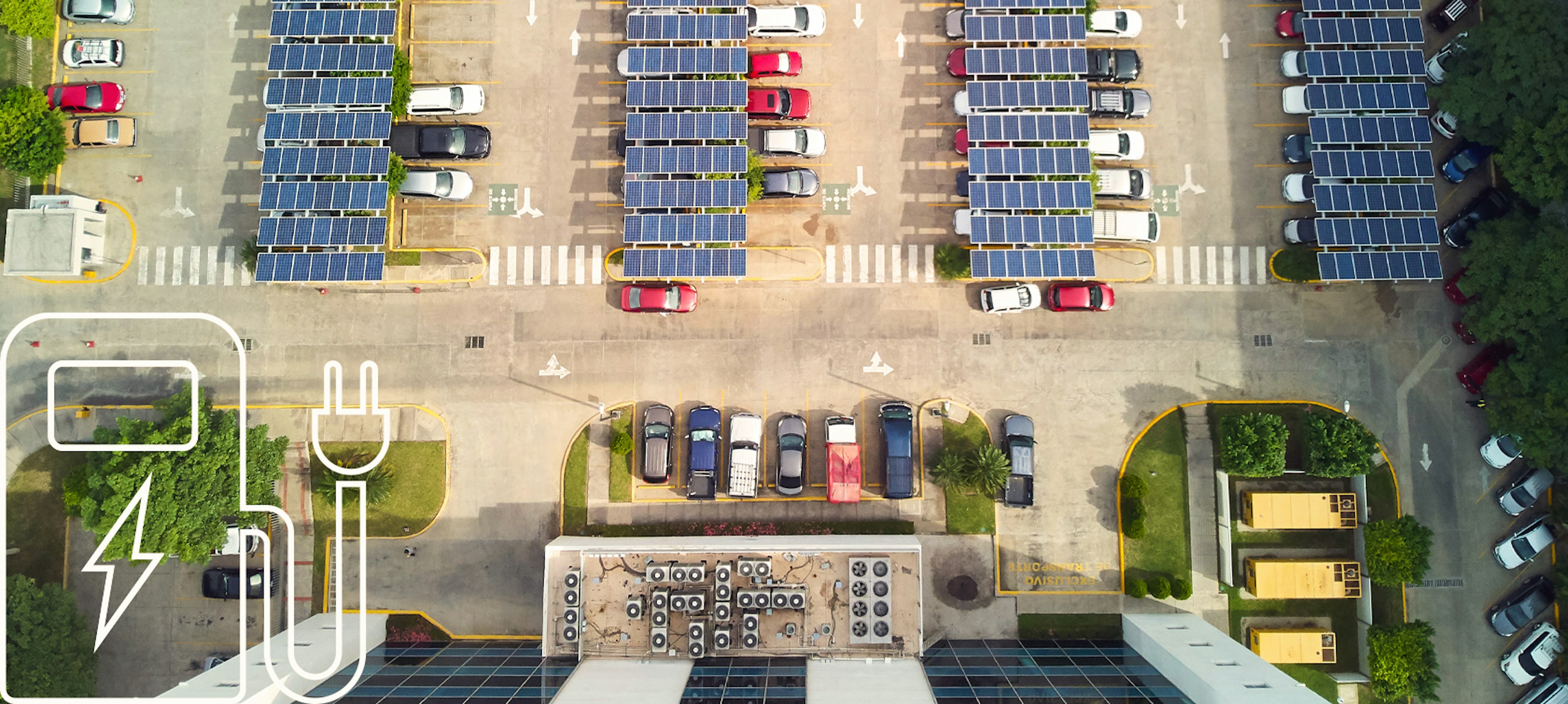 View of solar powered ev charging station from above