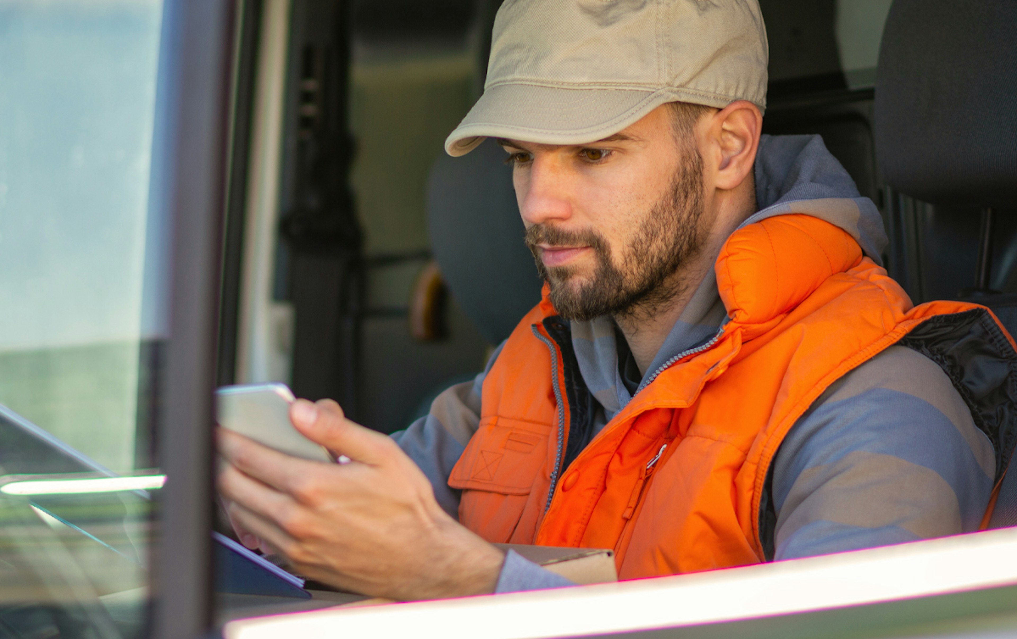 Man scheduling fleet vehicle for preventive maintenance.