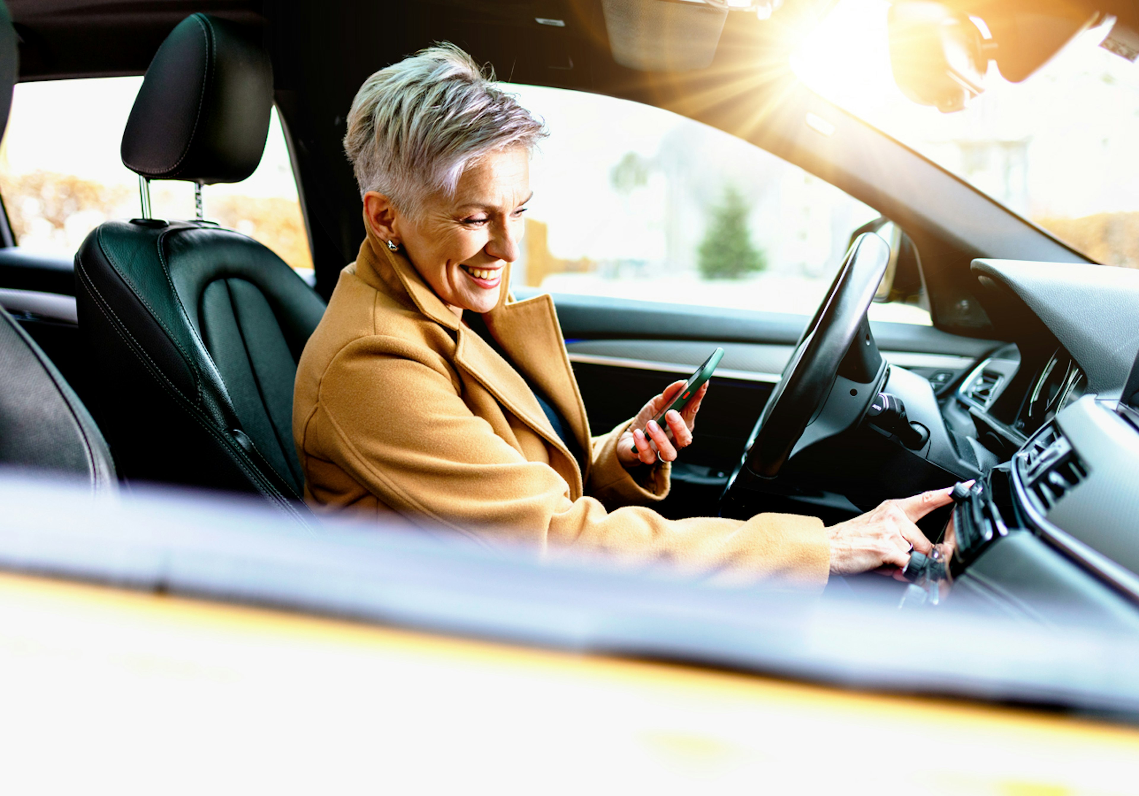 Happy driver in company car