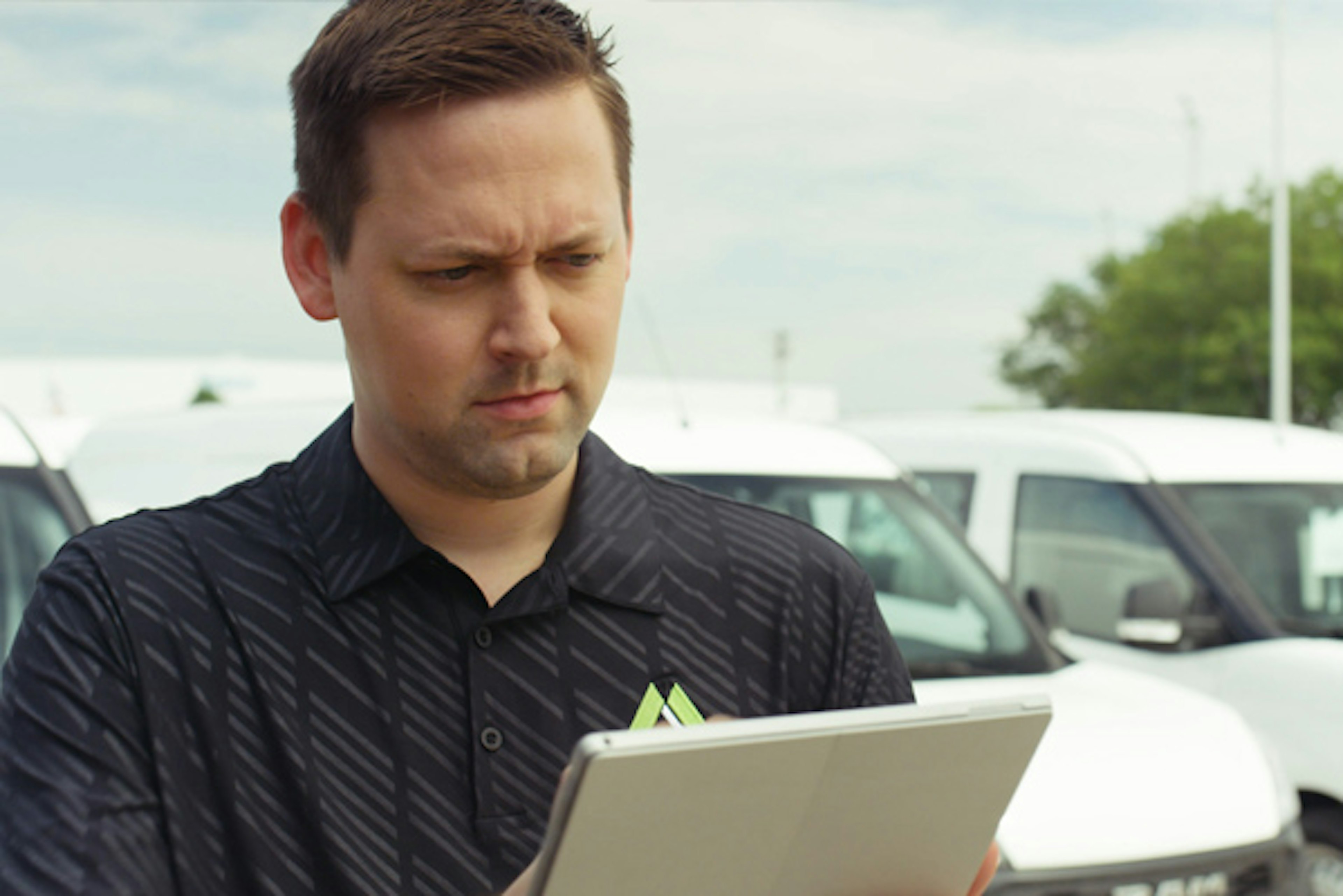 Fleet manager reviewing inventory