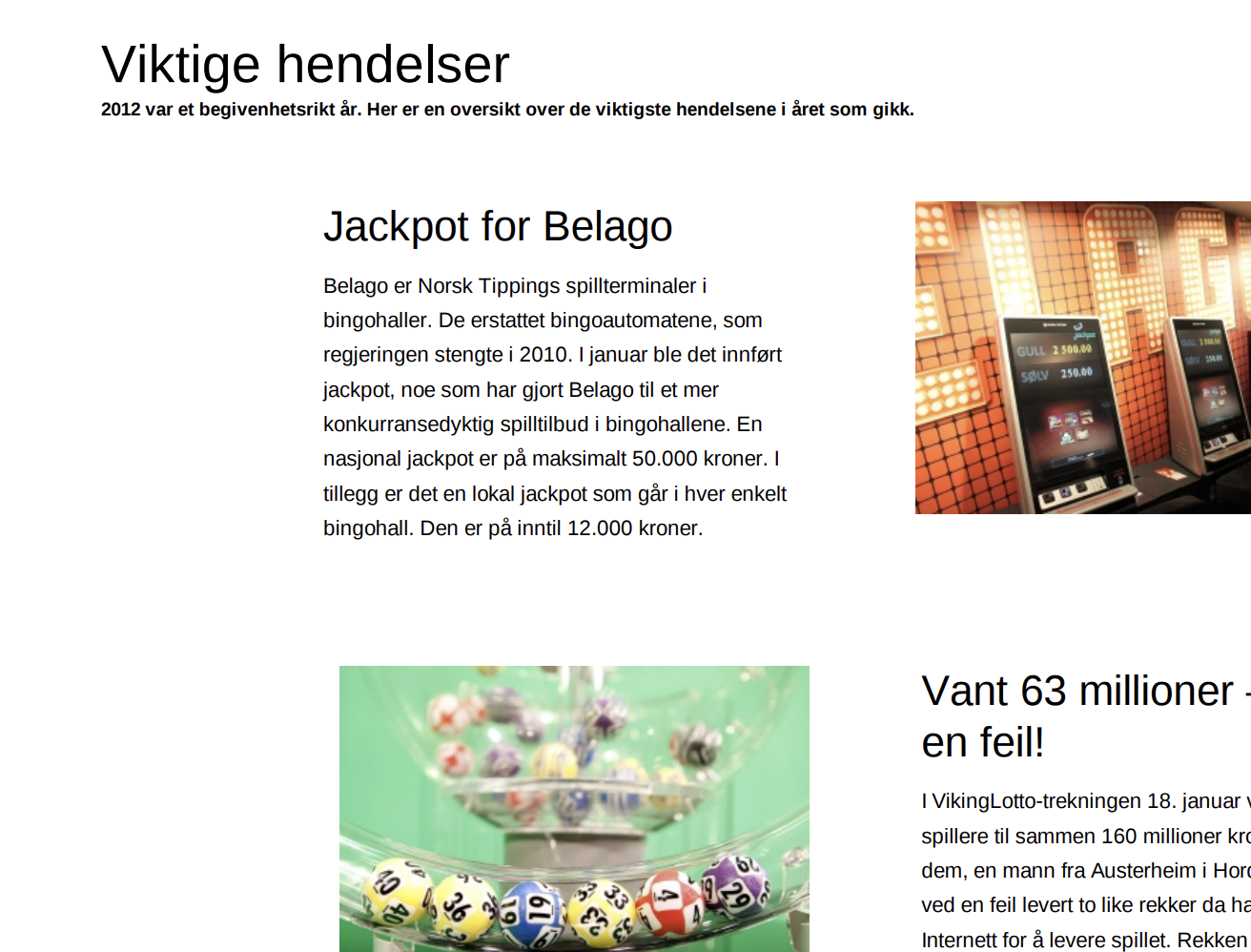 Skjermbilde av Årsrapport i 2012.