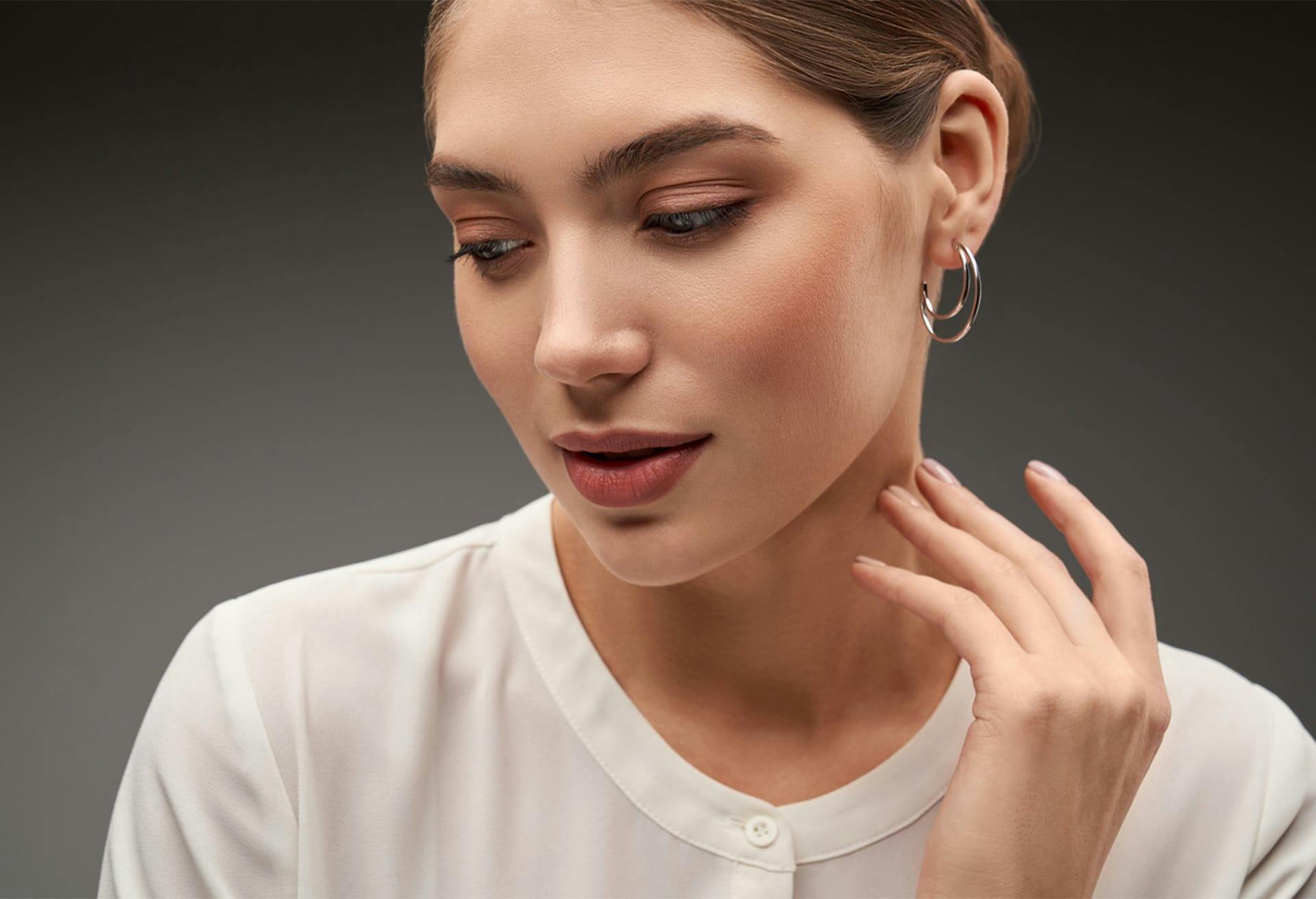 Closeup of a model's face.