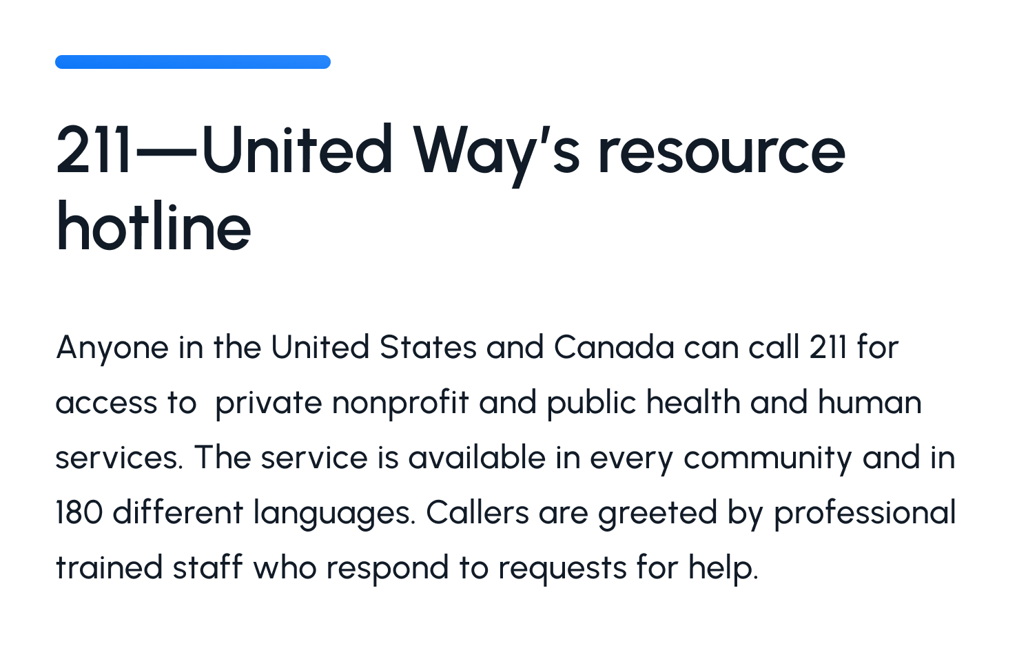 211 – United Way's resource hotline