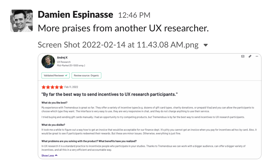 More proaise from another UX researcher