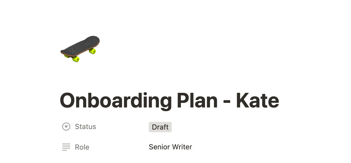 A document on Notion that says 'Onboarding Plan - Kate'