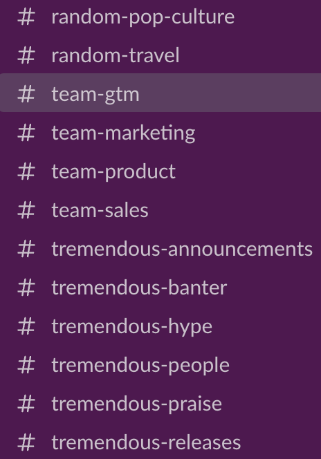 A screenshot of Slack channels.