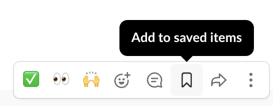 A screenshot of Slack message options, including the option to "Add to saved items."
