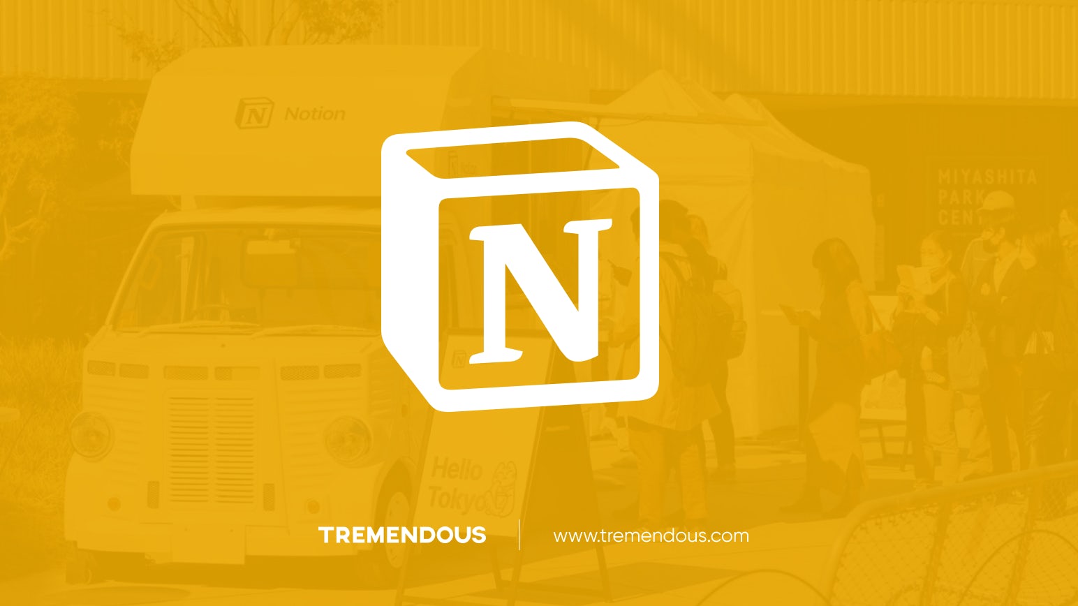 The Notion logo in front of a yellow background.