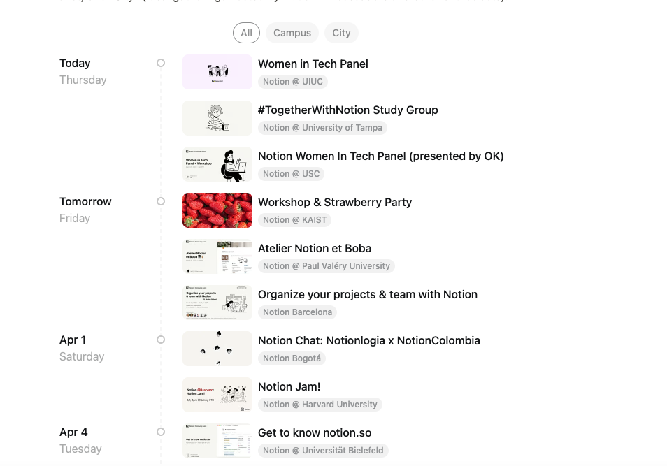 Notion's community ambassadors host multiple events each month.