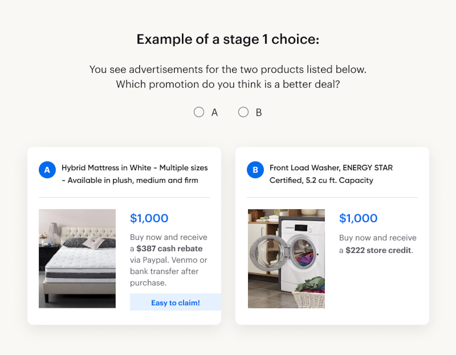 A screenshot of the two options research participants had when participating in our discrete choice experiment.