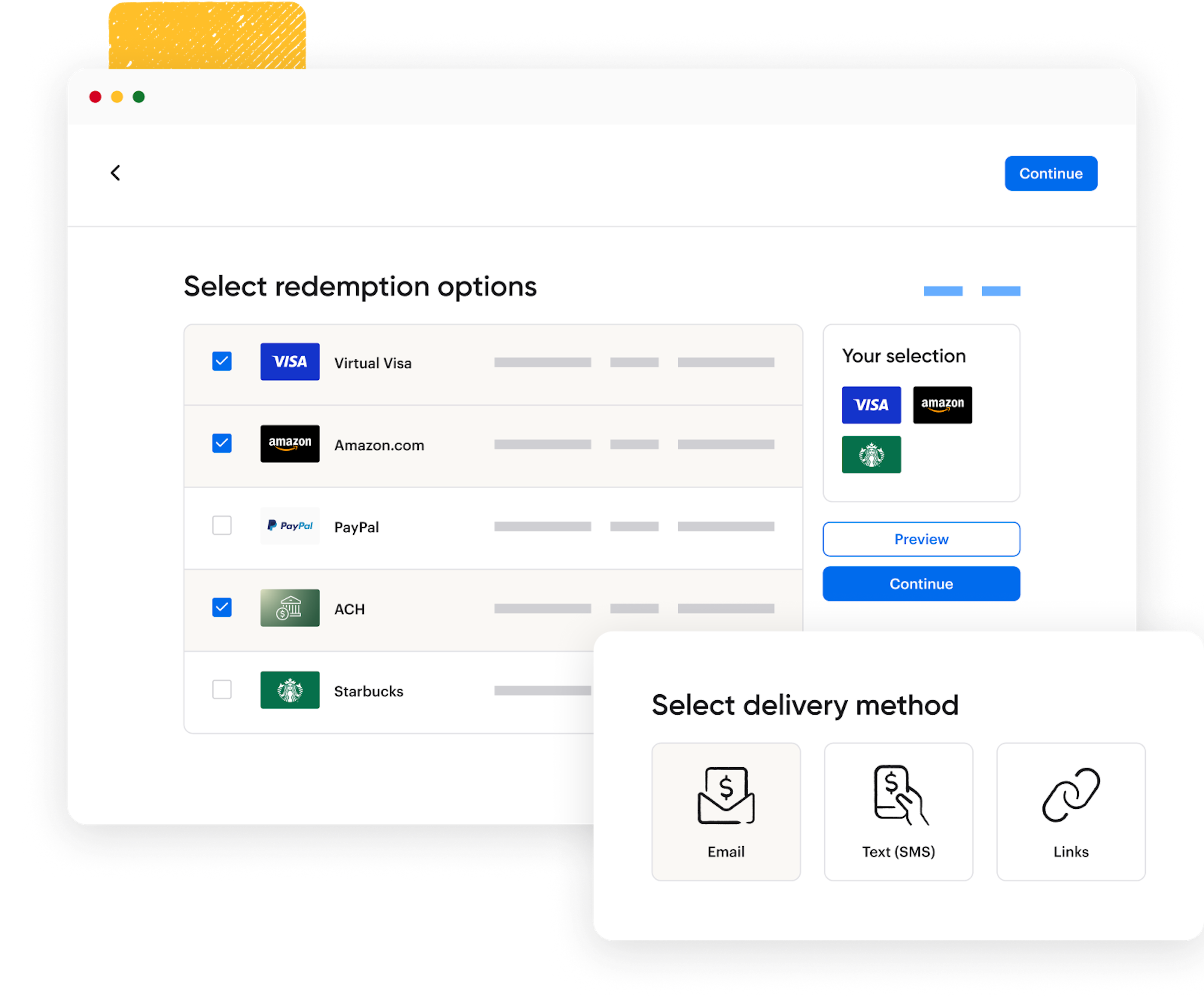Select redemption options screen