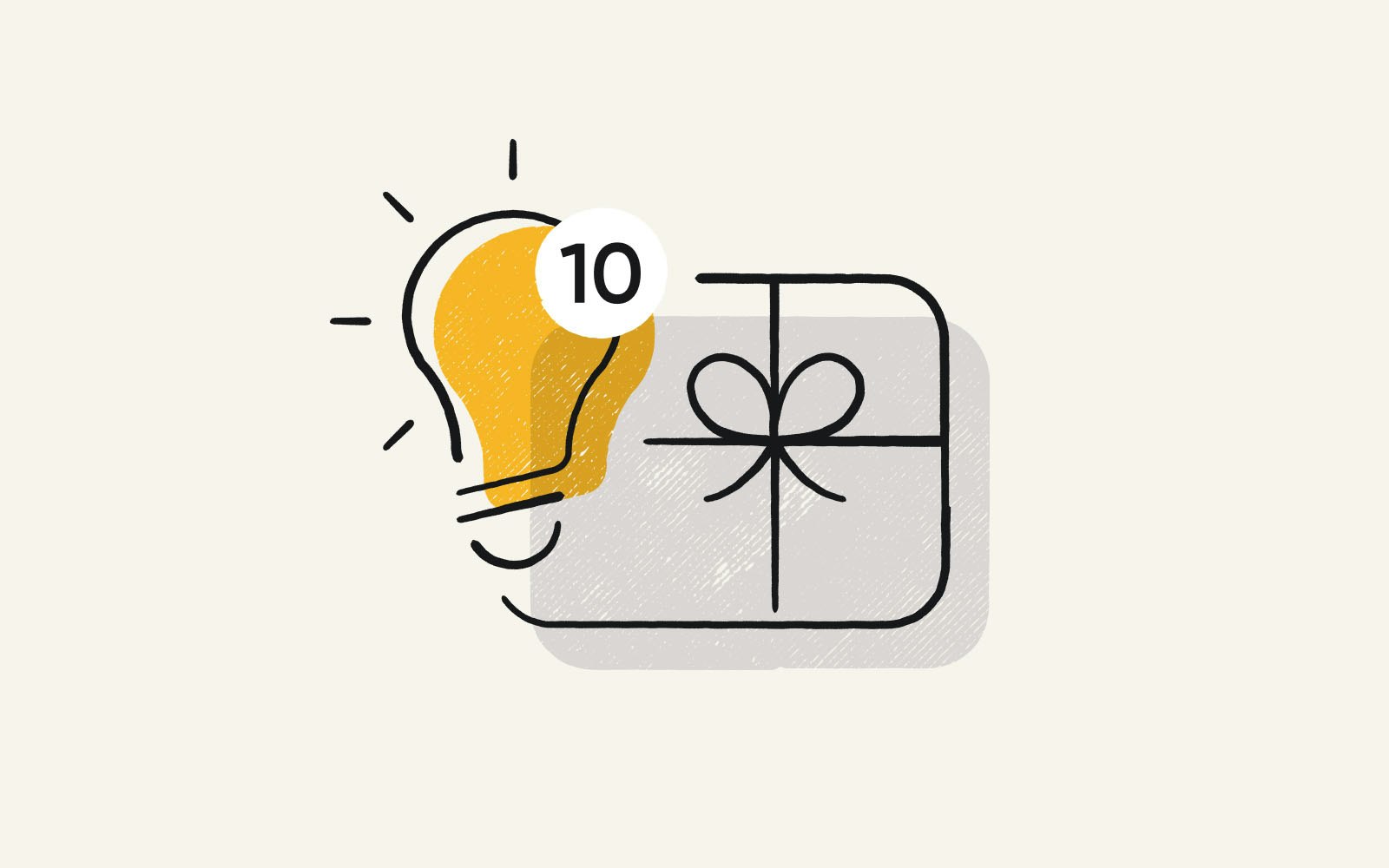 A gift card with a lightbulb and a ten next to it.