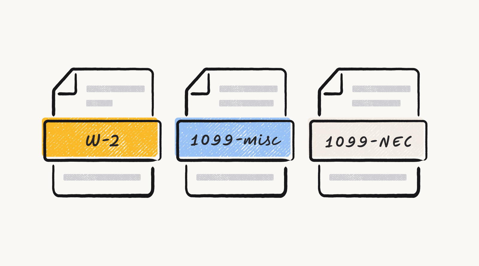 An image of various tax forms, including W-2, 1099-MISC, and 1099-NEC