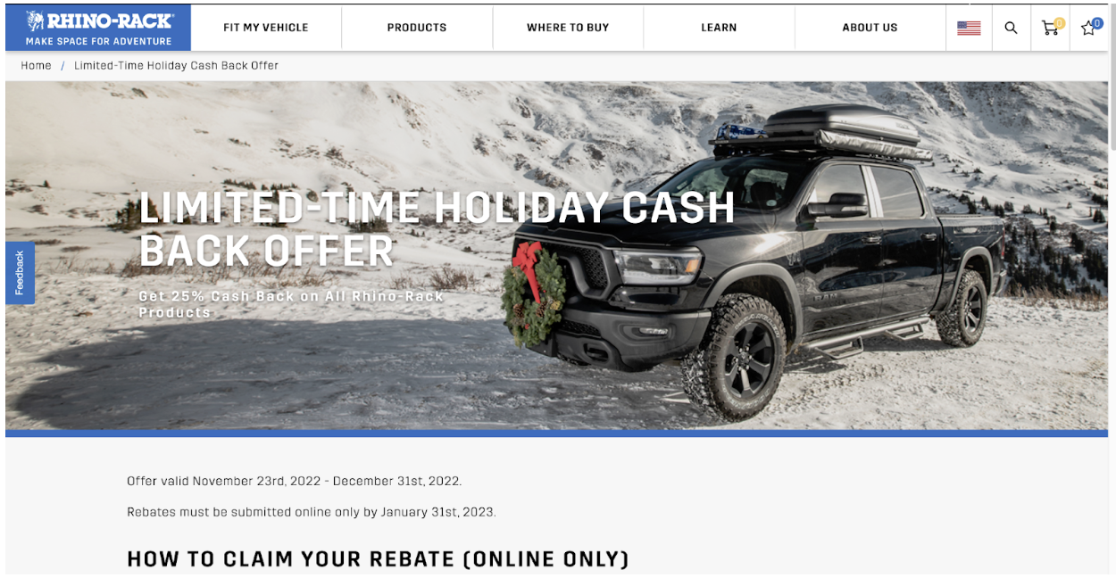 Rhino-Rack's holiday rebate offer.