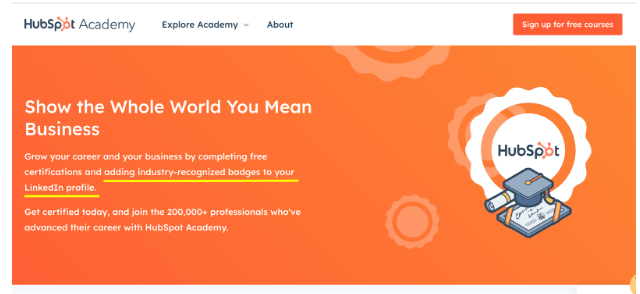 The Hubspot Academy sign in page.