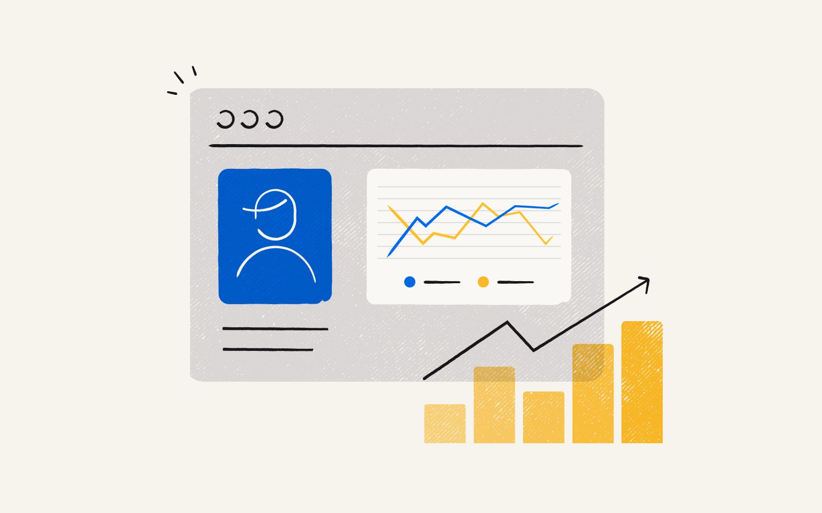 An illustration of the dashboard of a market research tool.