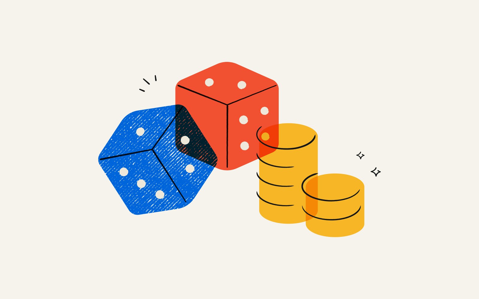 Dice and money representing the luck involved in winning money through gamification marketing.