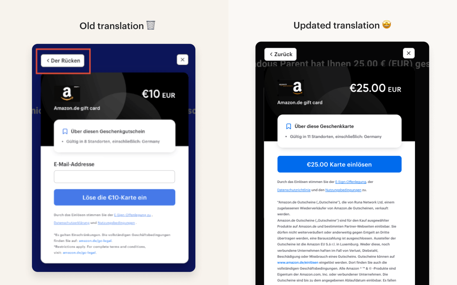 The old translations vs. the new translations.
