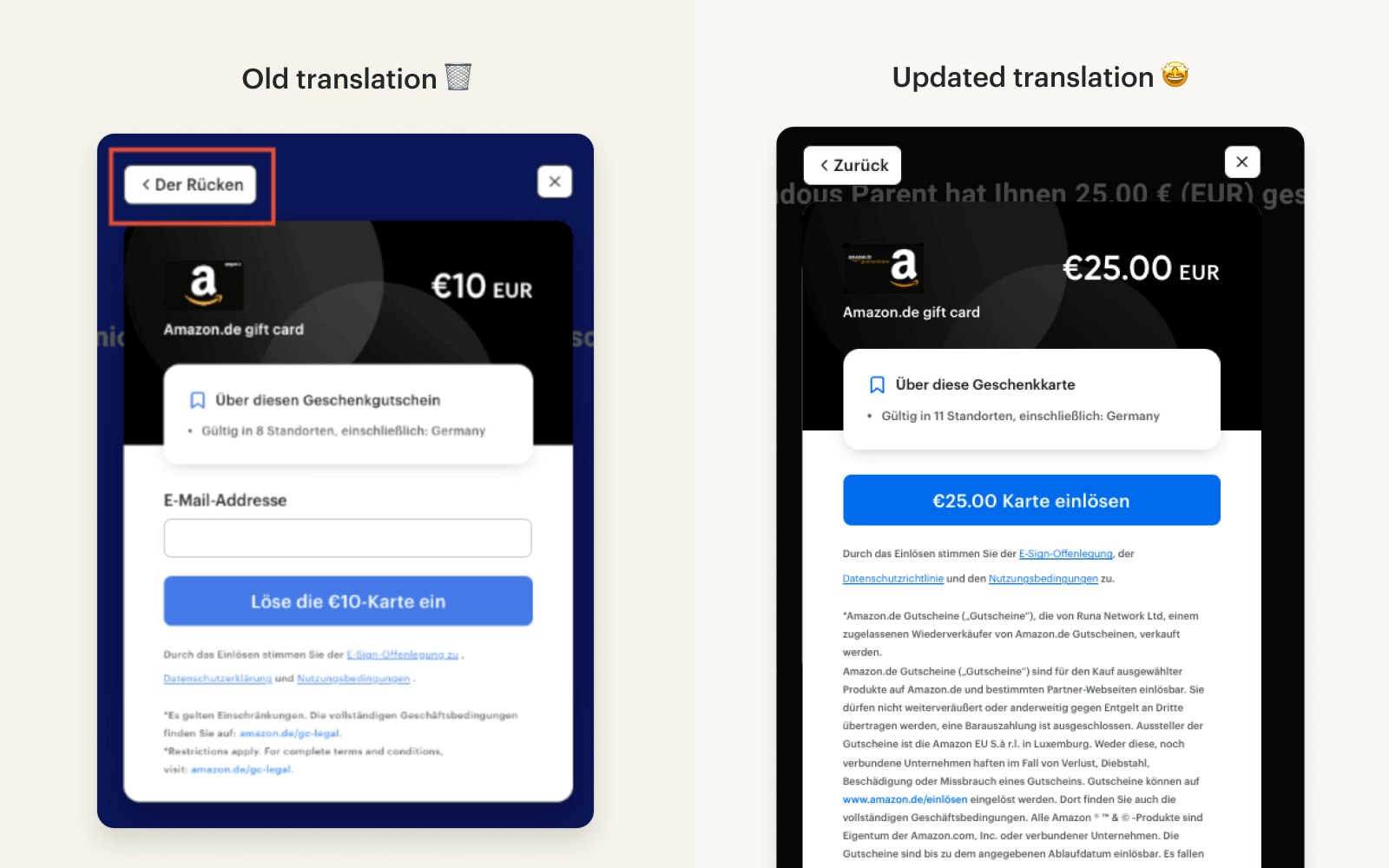The old translations vs. the new translations.