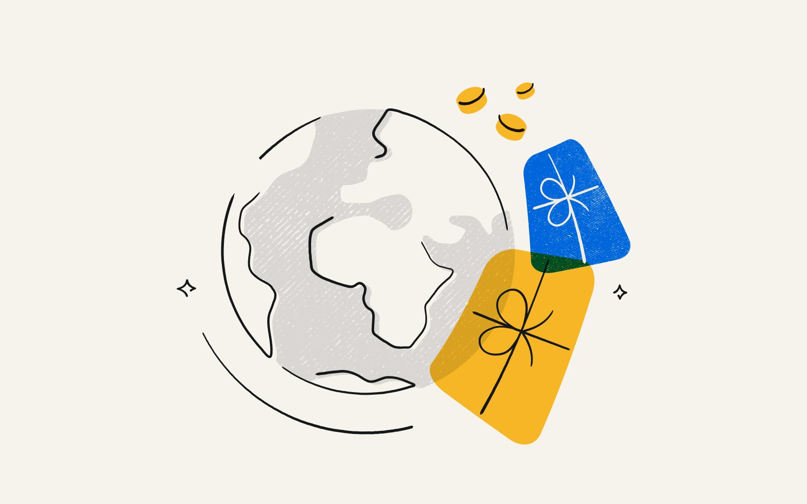 An illustration of a globe and incentives being sent around the world.