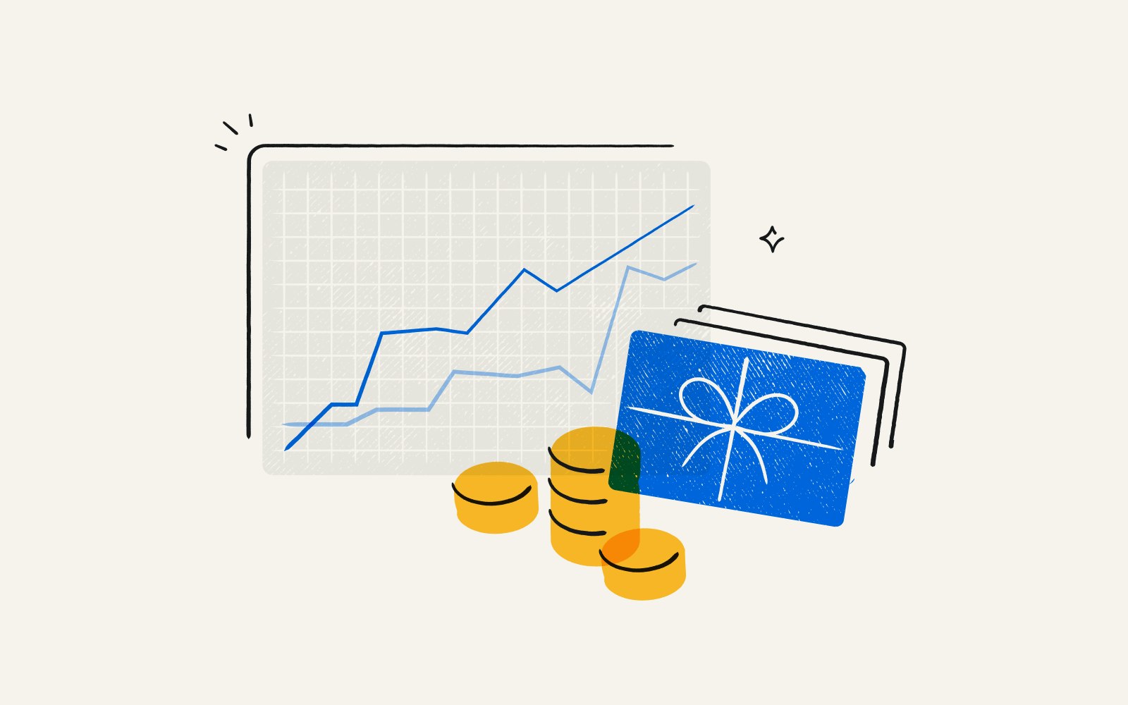 A chart showing revenue growth, money, and an incentive to represent sales incentives.