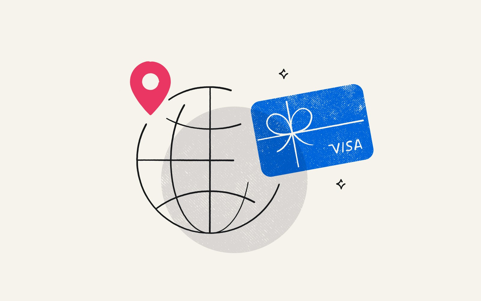 A Visa gift card and a globe, signifying how Visa gift cards can be used internationally.