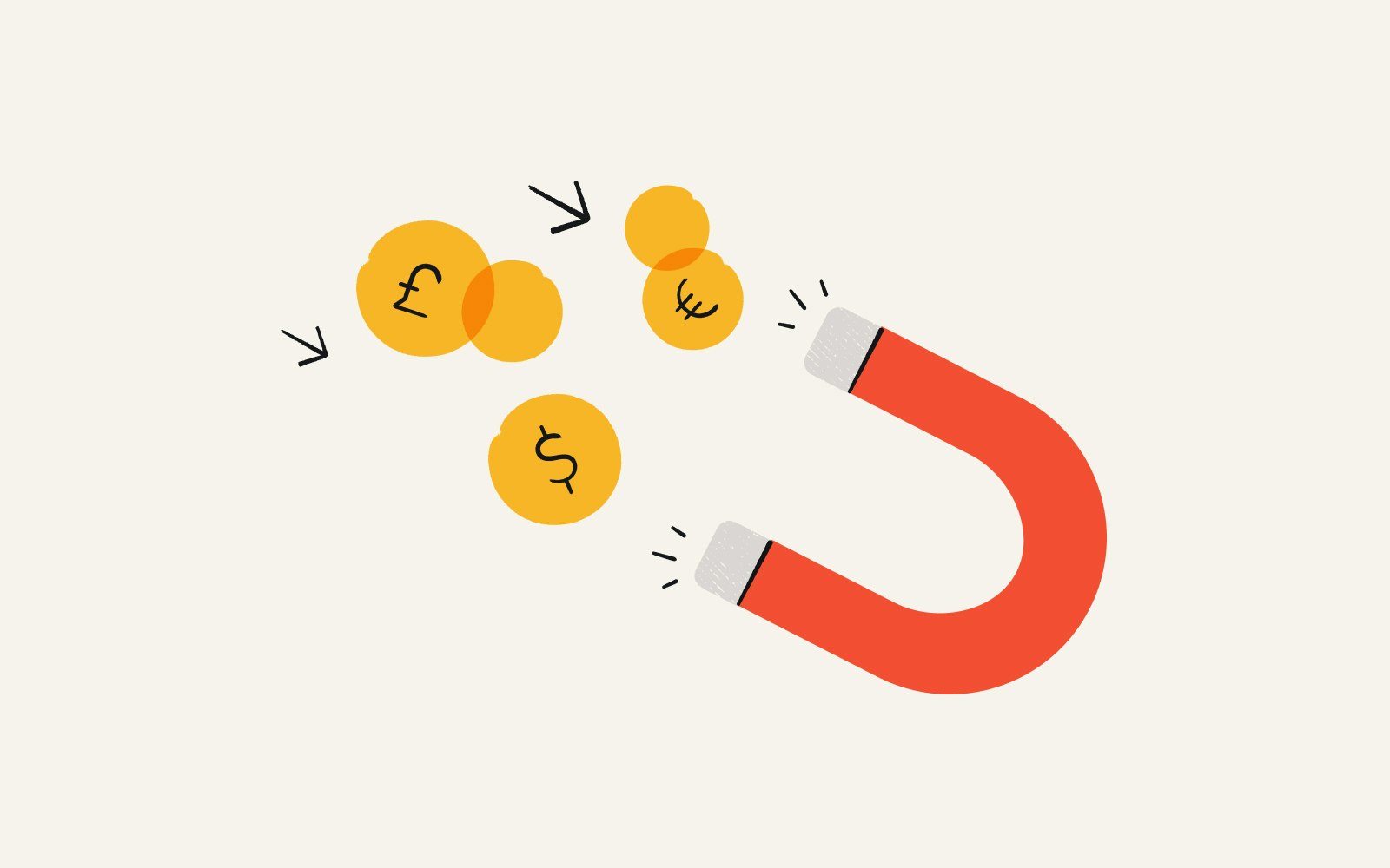 A magnet attracting money representing an increase in customers.