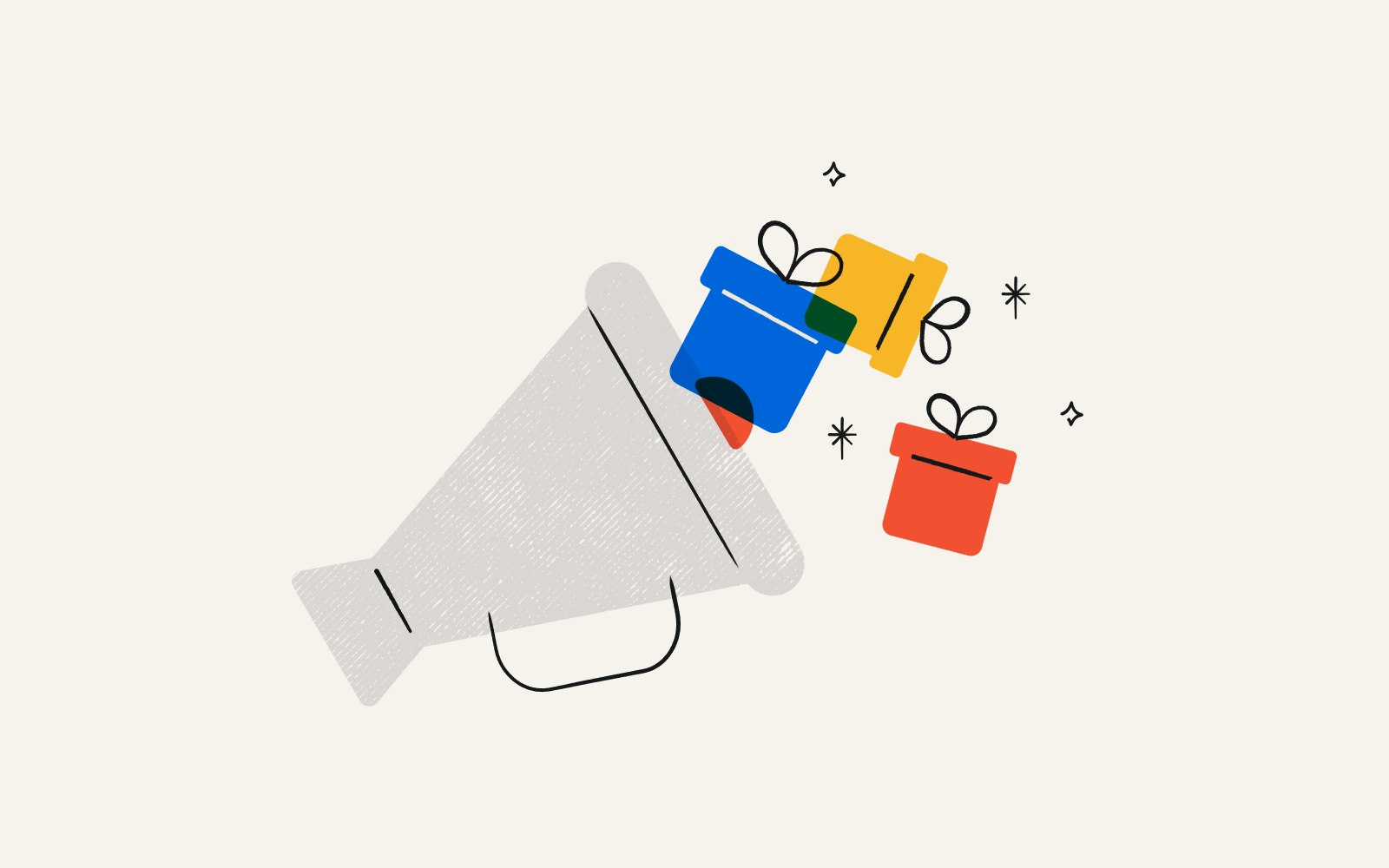 A megaphone with holiday gifts.